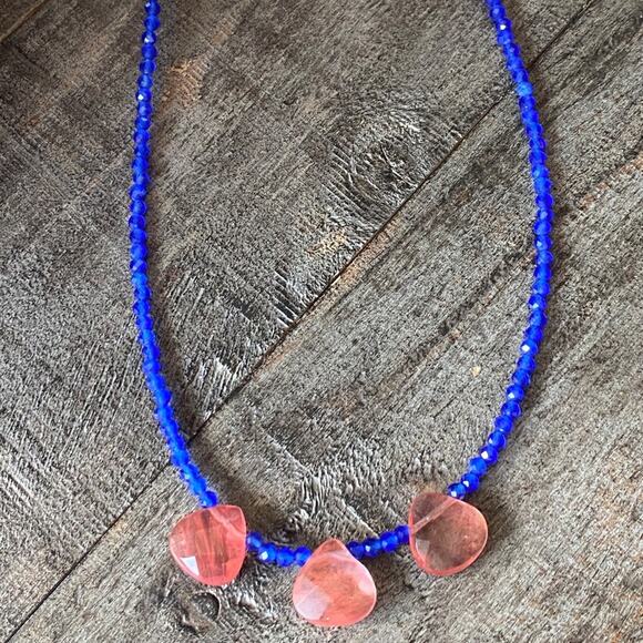 NEW Blue and Pink Crystal Layering Necklace - Picture 10 of 16